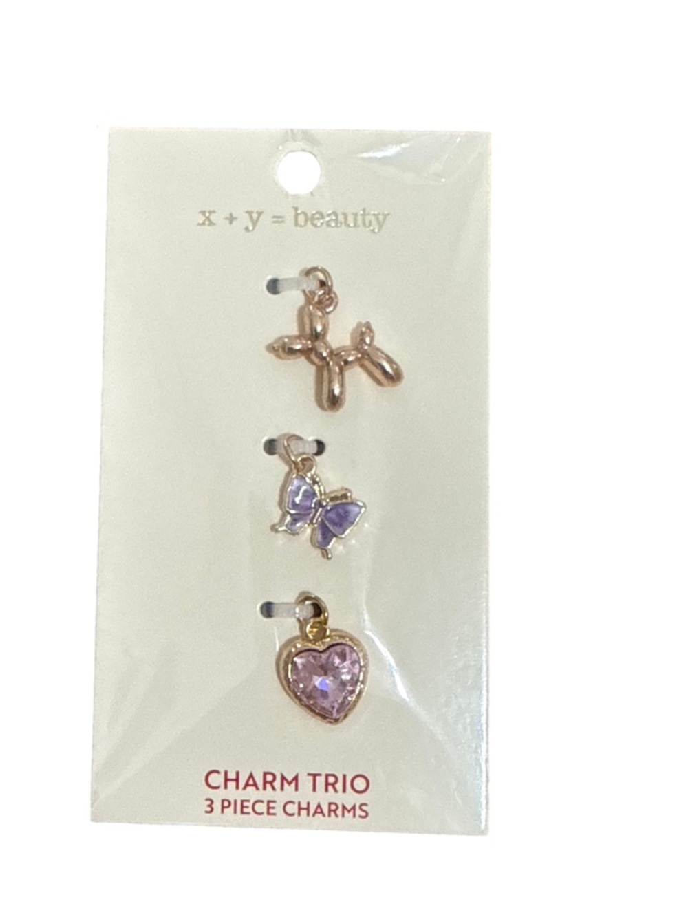 Gold Charm Trio with Purple Butterfly & Pink Heart